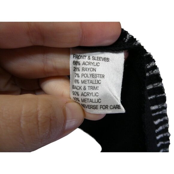 Exclusively Misook Woman Black Silver Stripe Zip Jacket Cardigan Acrylic Size 2X - Picture 11 of 12